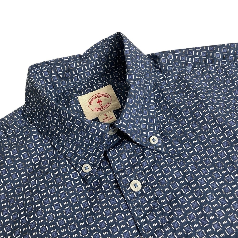 Brooks Brothers Red Fleece Shirt Men S Blue Geometric All Over Print Long Sleeve - Picture 3 of 13